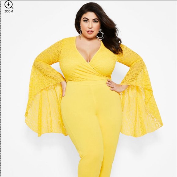 Ashley Stewart Pants - LACE BELL SLEEVE JUMPSUIT - Yellow/NWT